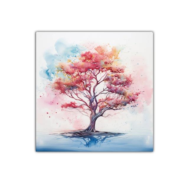 Árbol de tonos vibrantes y paisaje sereno para decorar