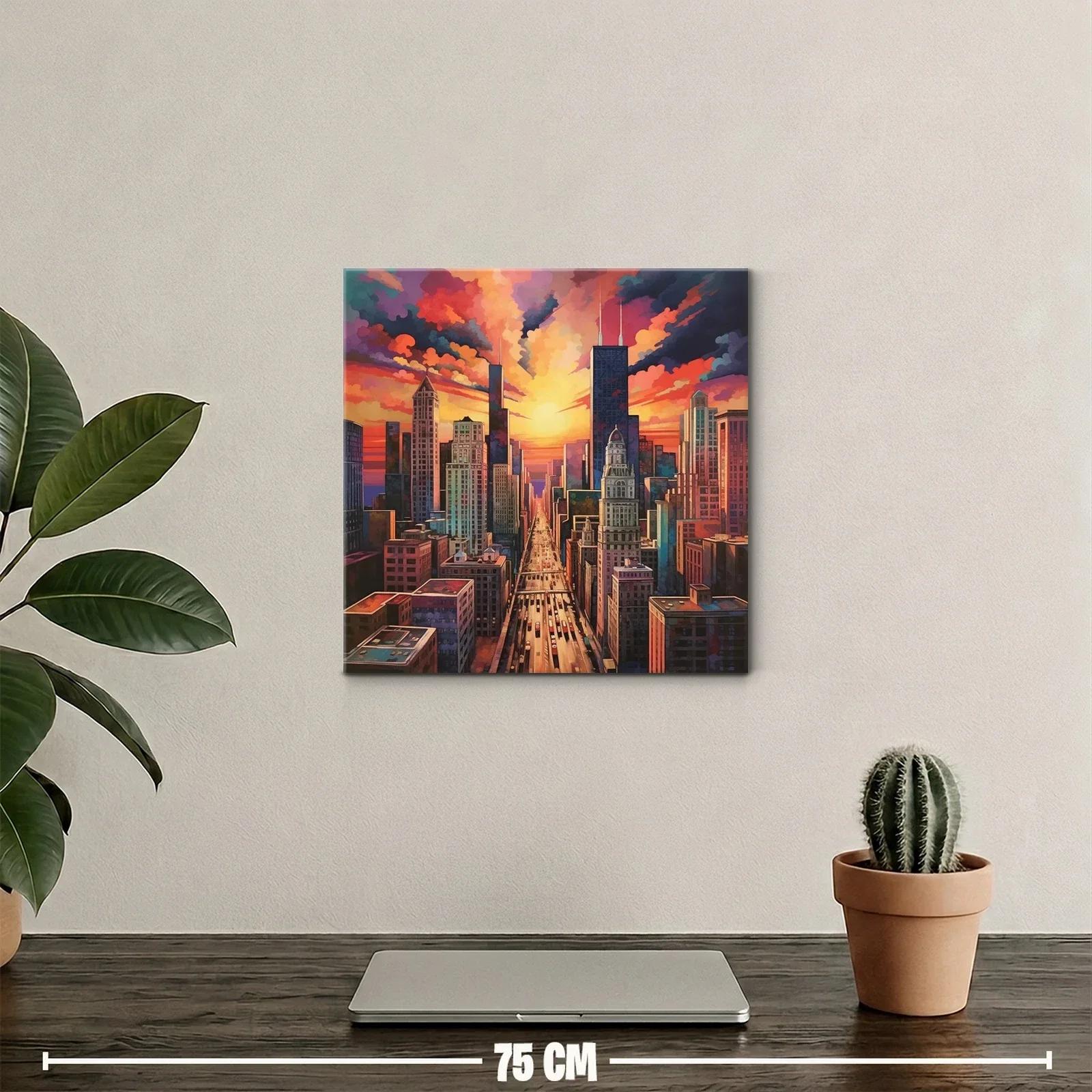 Atardecer vibrante en ciudad urbana con rascacielos — miniatura 2