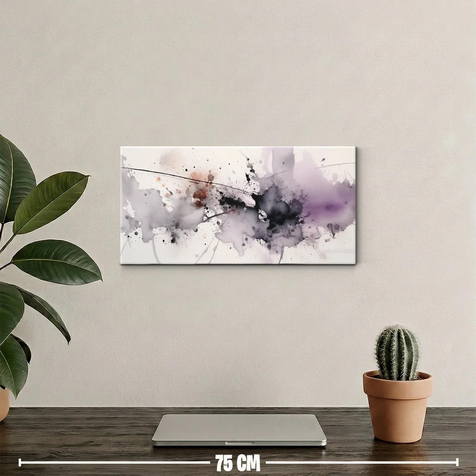 Cuadro mancha abstracta lila y gris con línea diagonal fina — miniatura 2