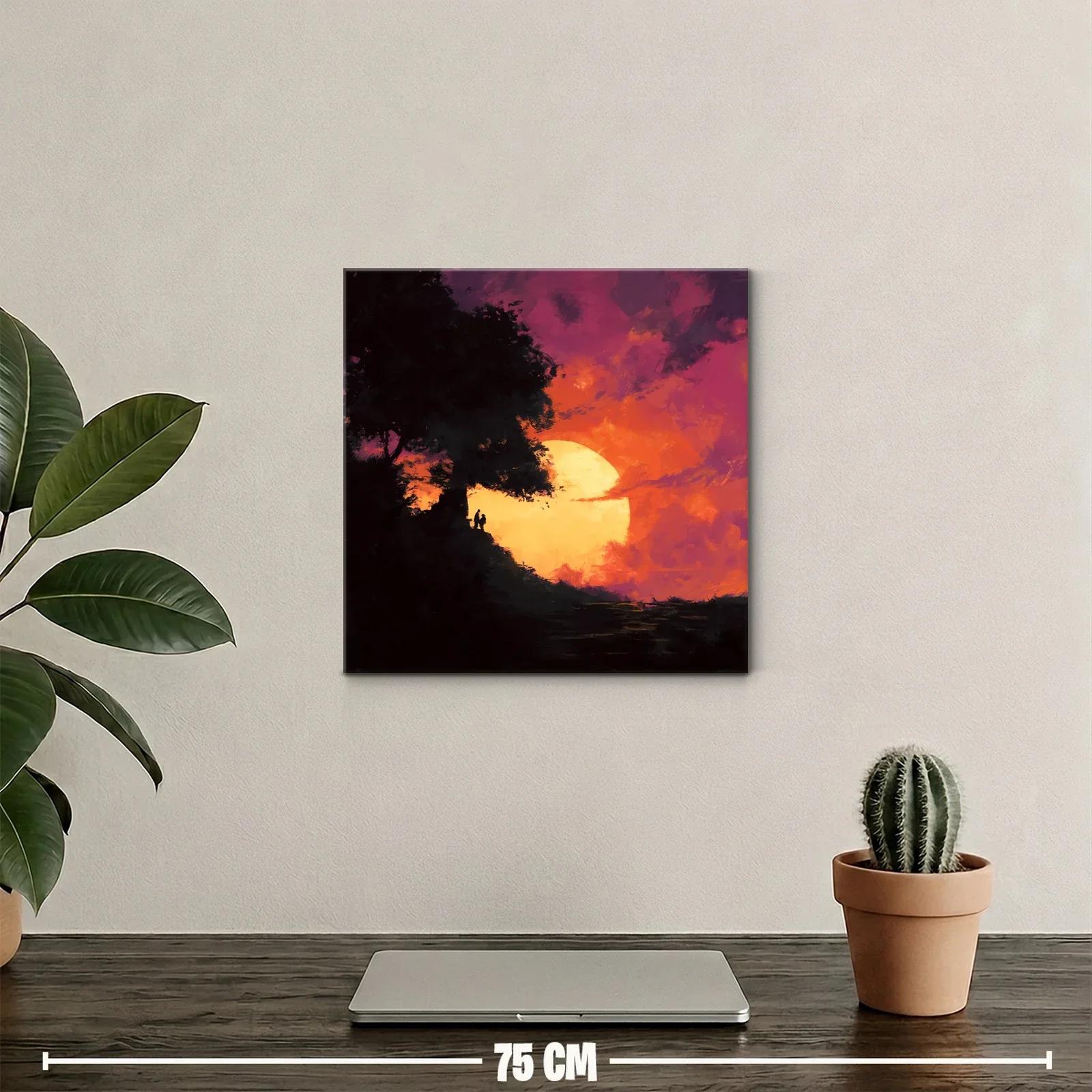 Atardecer mágico con siluetas junto a un árbol gigante — miniatura 2