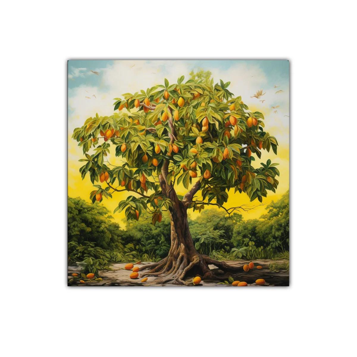 Cuadro árbol frutal en paisaje al atardecer vibrante — miniatura 1