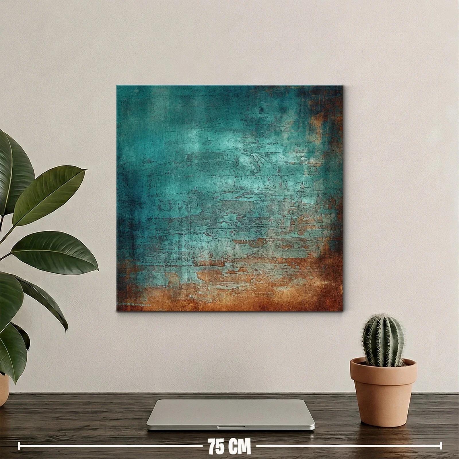 Cuadro abstracto con textura en tonos turquesa y oxidados — miniatura 2