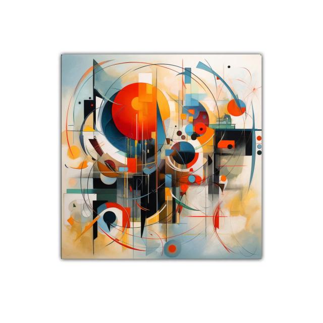 Cuadro abstracto con formas geométricas y colores vivos