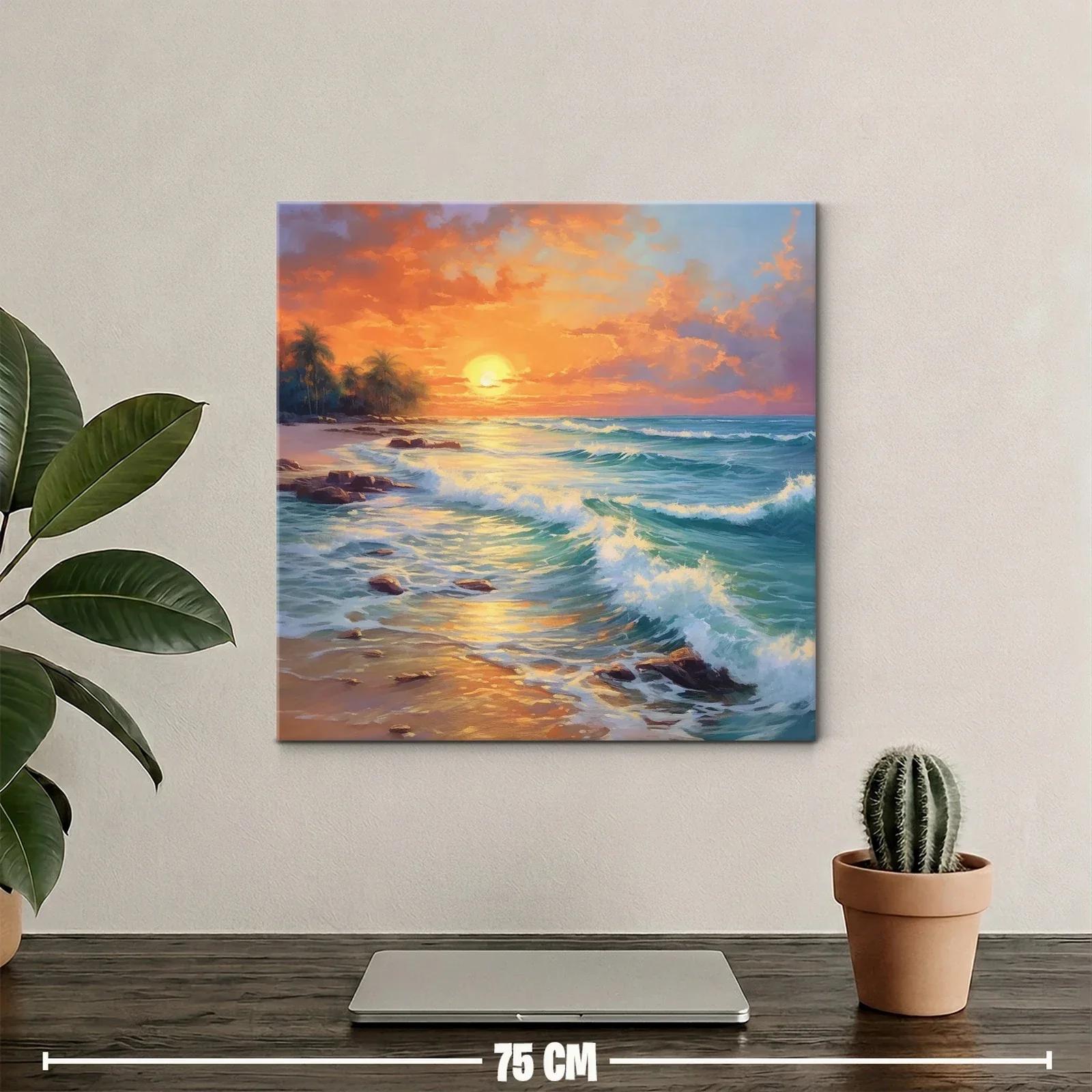 Atardecer con olas y palmeras en la playa tropical — miniatura 2