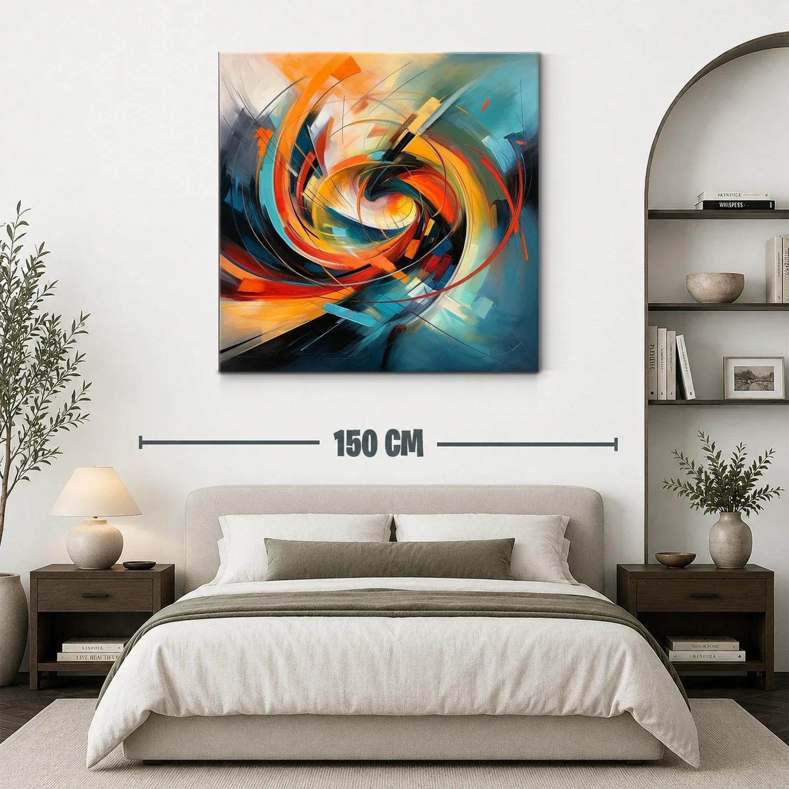 Cuadro abstracto con remolino en tonos cálidos y fríos — miniatura 3
