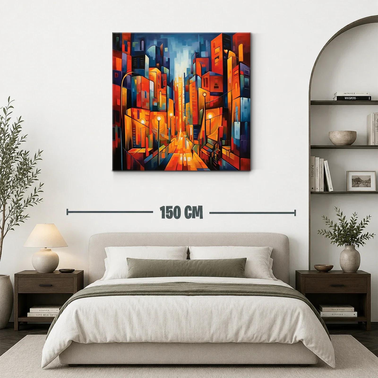 Cuadro vibrante de ciudad iluminada al atardecer — miniatura 3
