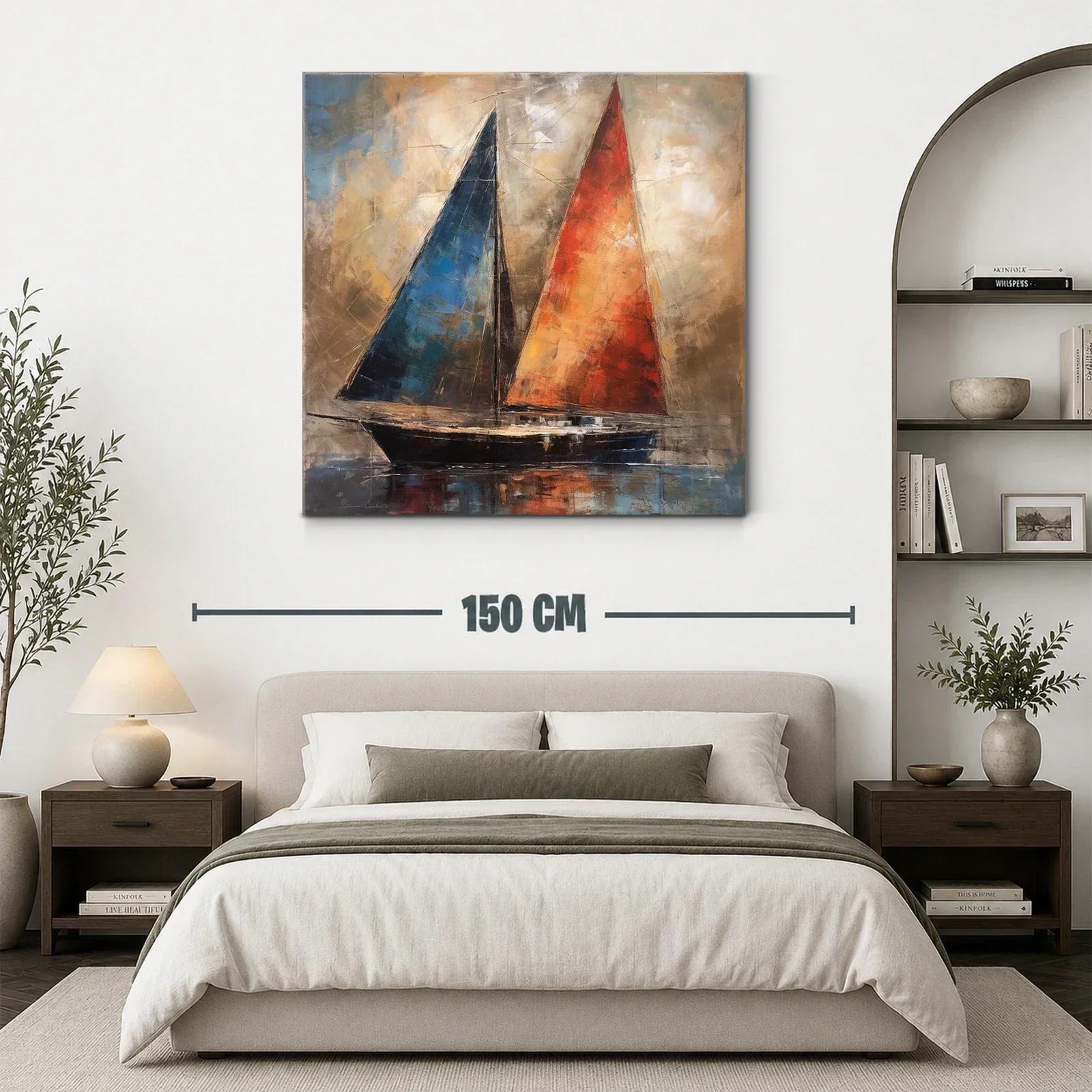 Velero con velas vibrantes en tonos cálidos y fríos — miniatura 3