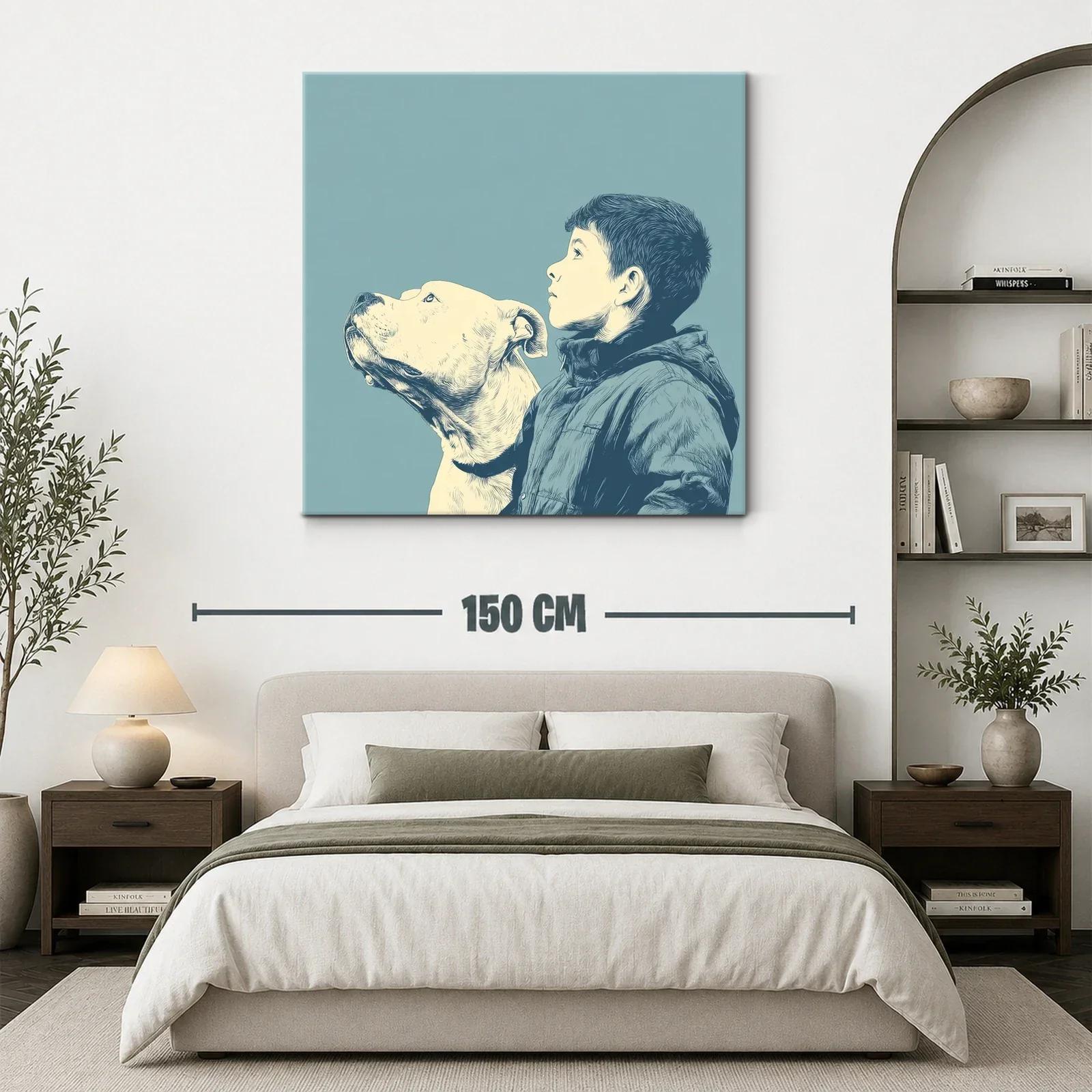 Retrato sereno de niño y perro en tonos azules suaves — miniatura 3