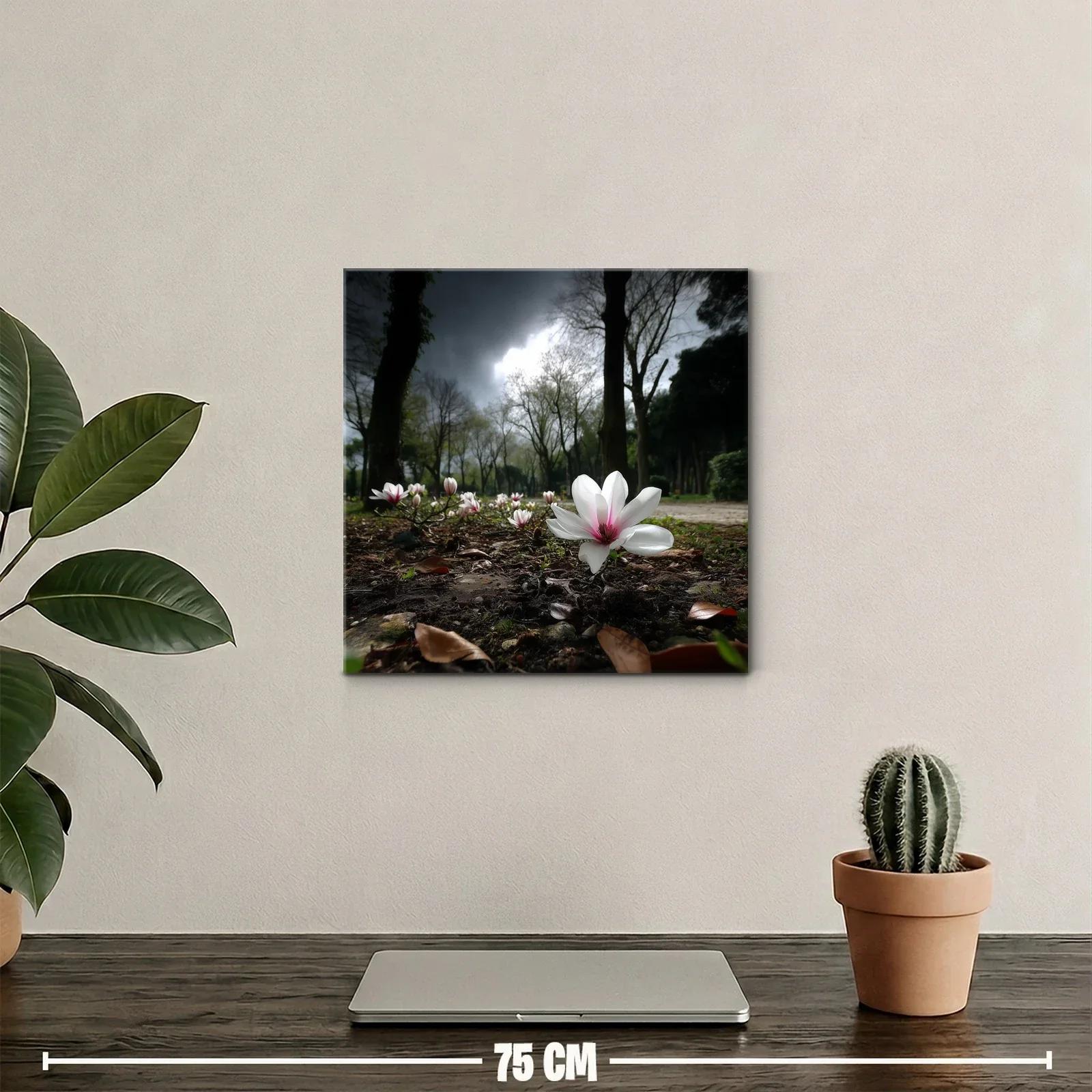 Flores blancas en bosque con luz tenue y atmósfera serena — miniatura 2
