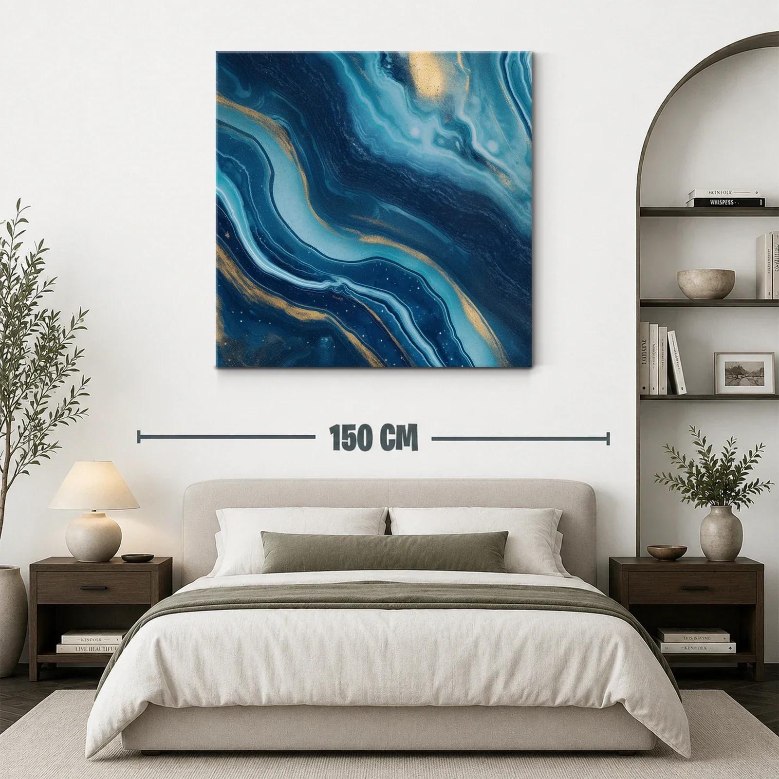 Cuadro abstracto en tonos azules y dorados vibrantes — miniatura 3