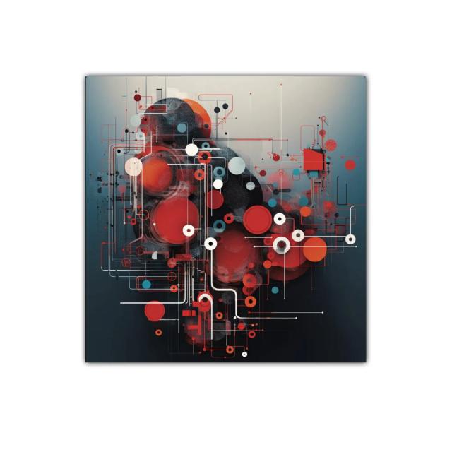 Cuadro decorativo con formas geométricas en tonos rojos y negros