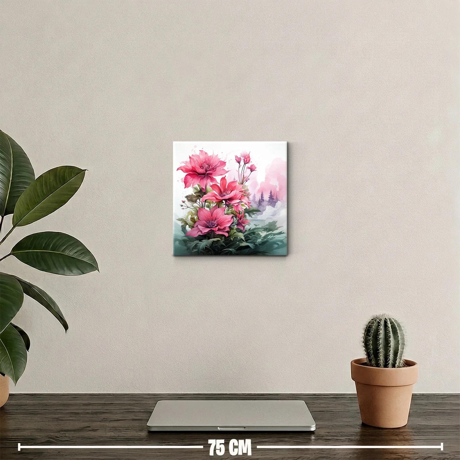 Cuadro floral con vibrantes flores rosas y fondo nebuloso — miniatura 2