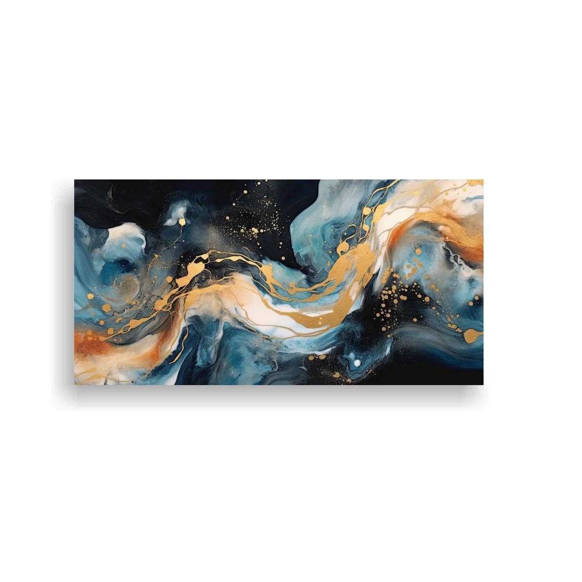 Cuadro ola abstracta azul y dorado con franja ondulante