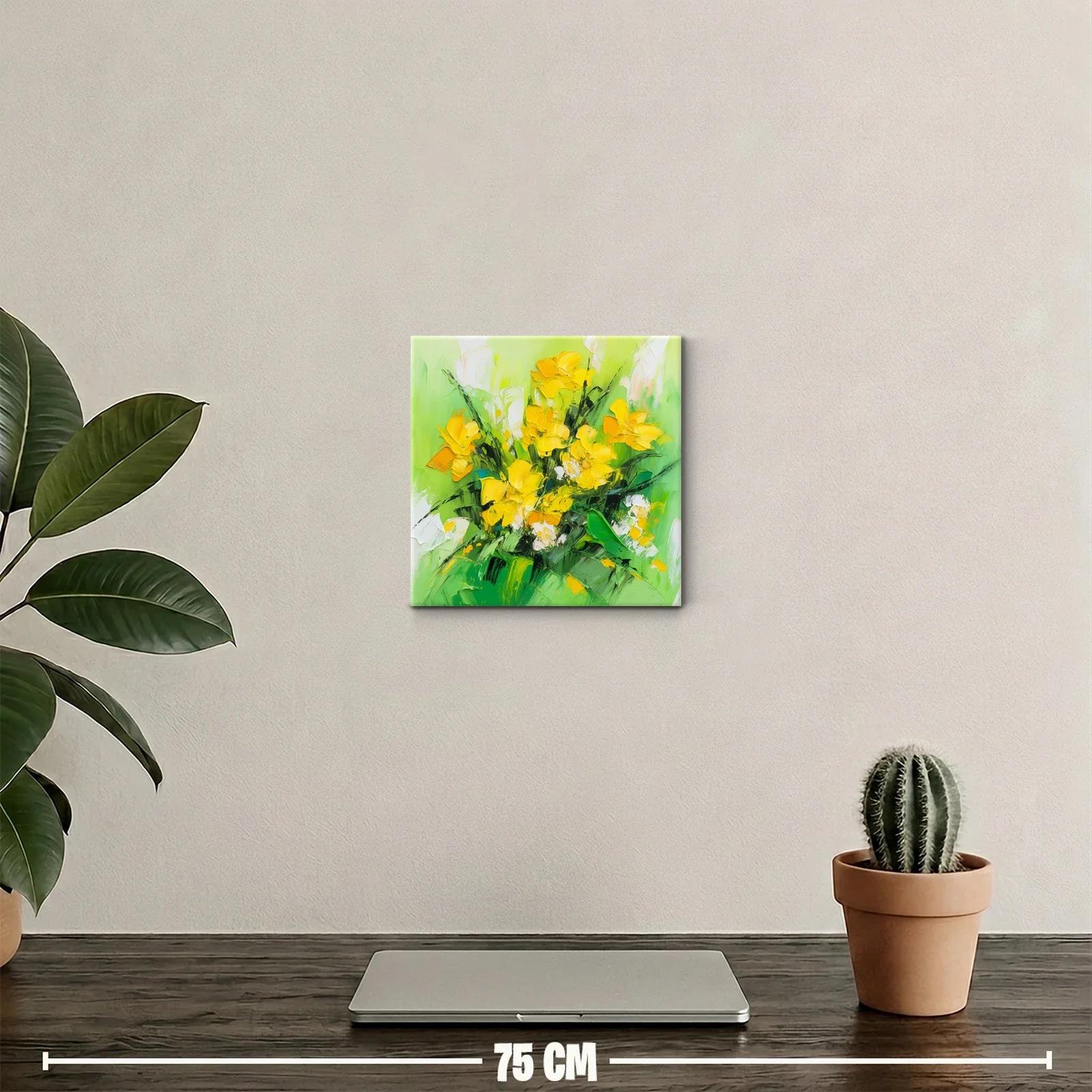 Cuadro decorativo con motivo floral en tonos verdes y amarillos — miniatura 2