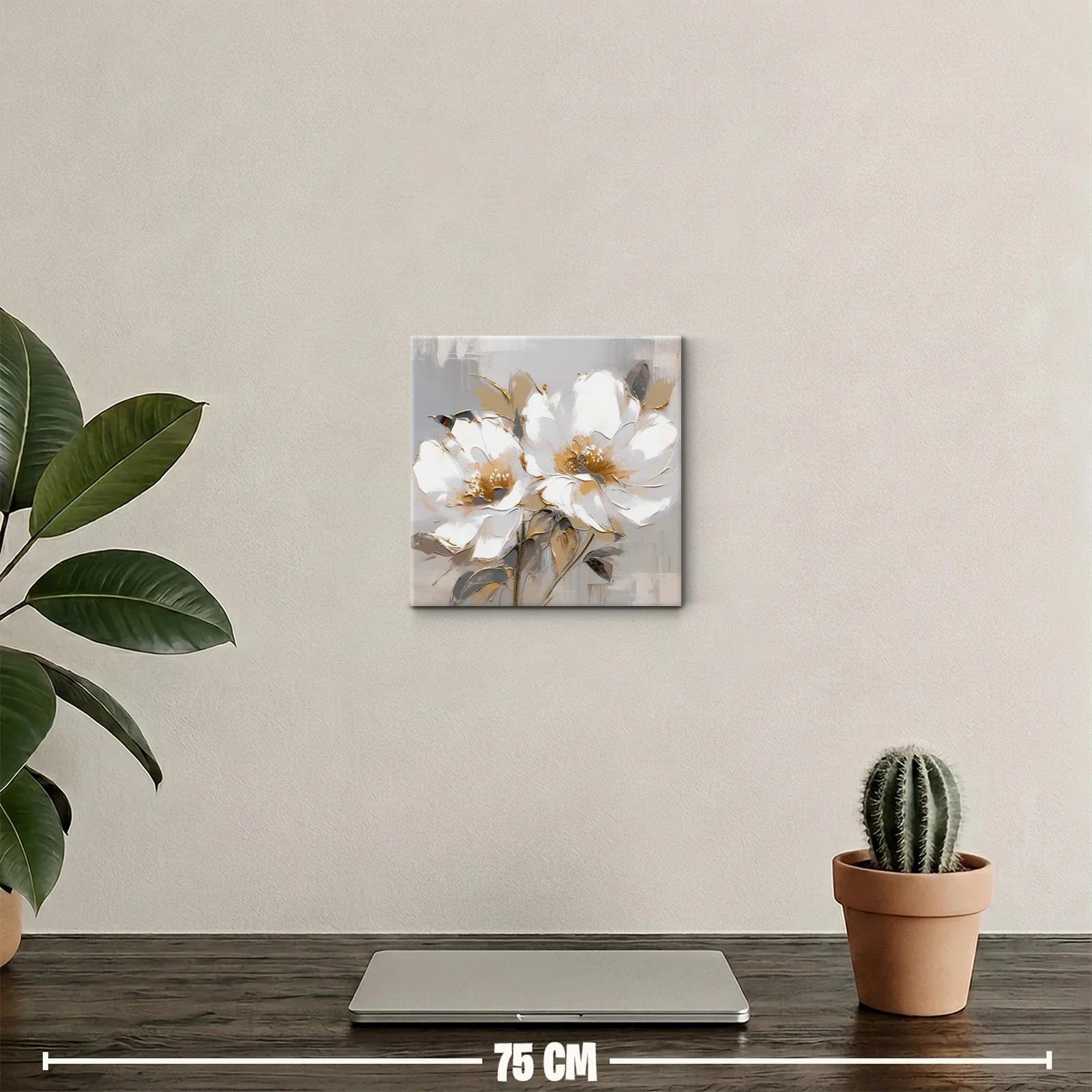 Cuadro decorativo floral en tonos neutros y dorados — miniatura 2
