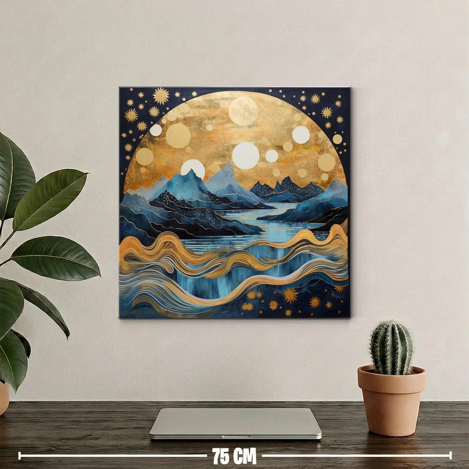 Paisaje onírico de montañas y cielo estrellado dorado — miniatura 2