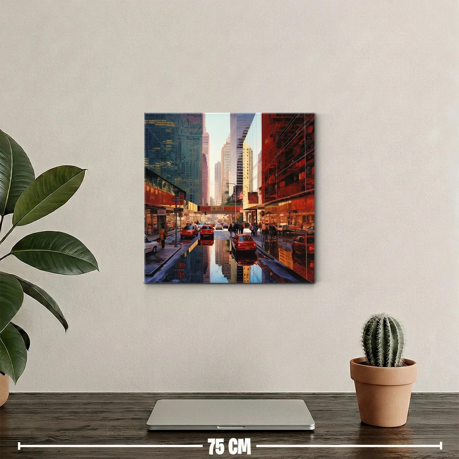 Calle urbana con reflejos de rascacielos y tráfico diario — miniatura 2