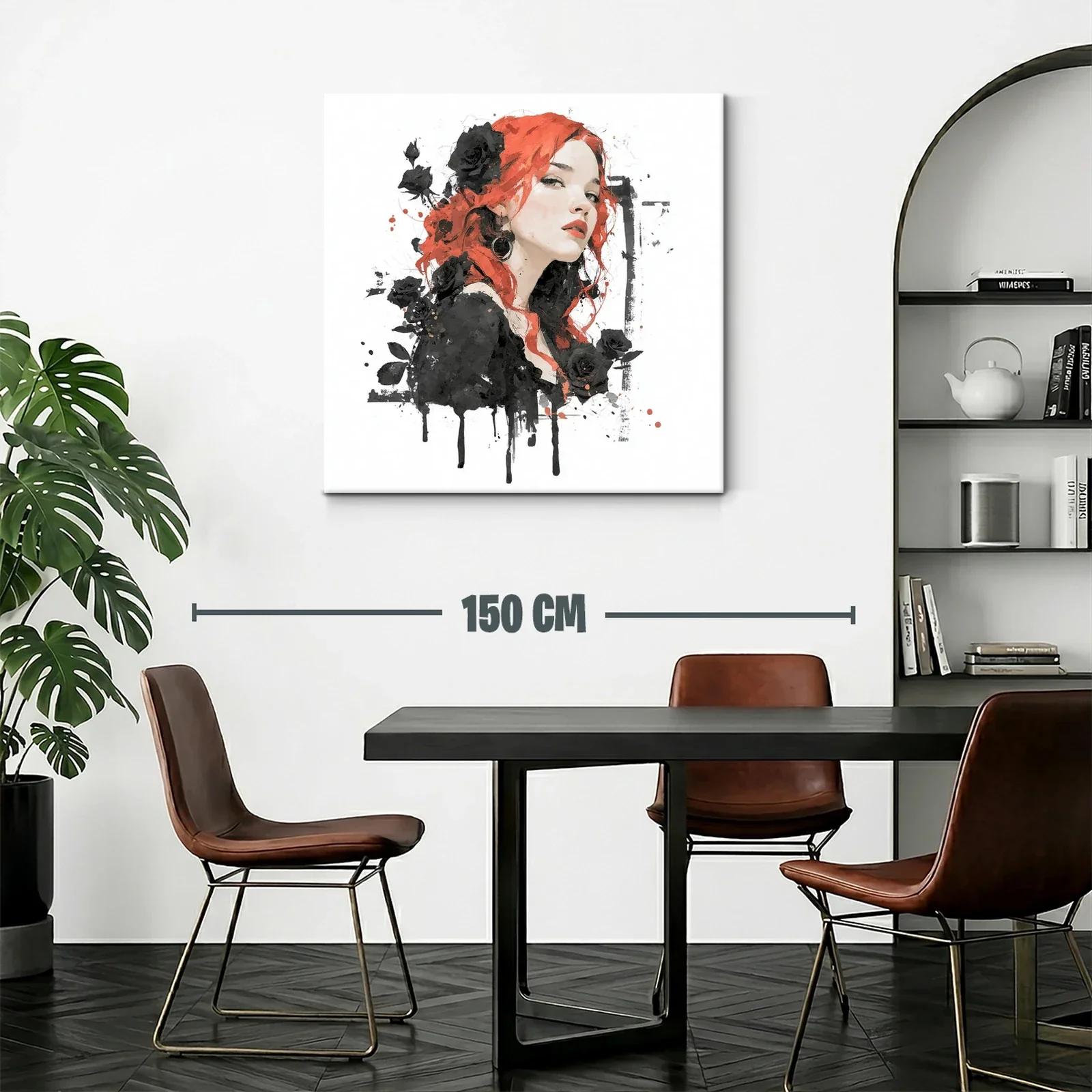 Retrato femenino con rosas negras y cabello rojo vibrante — miniatura 2