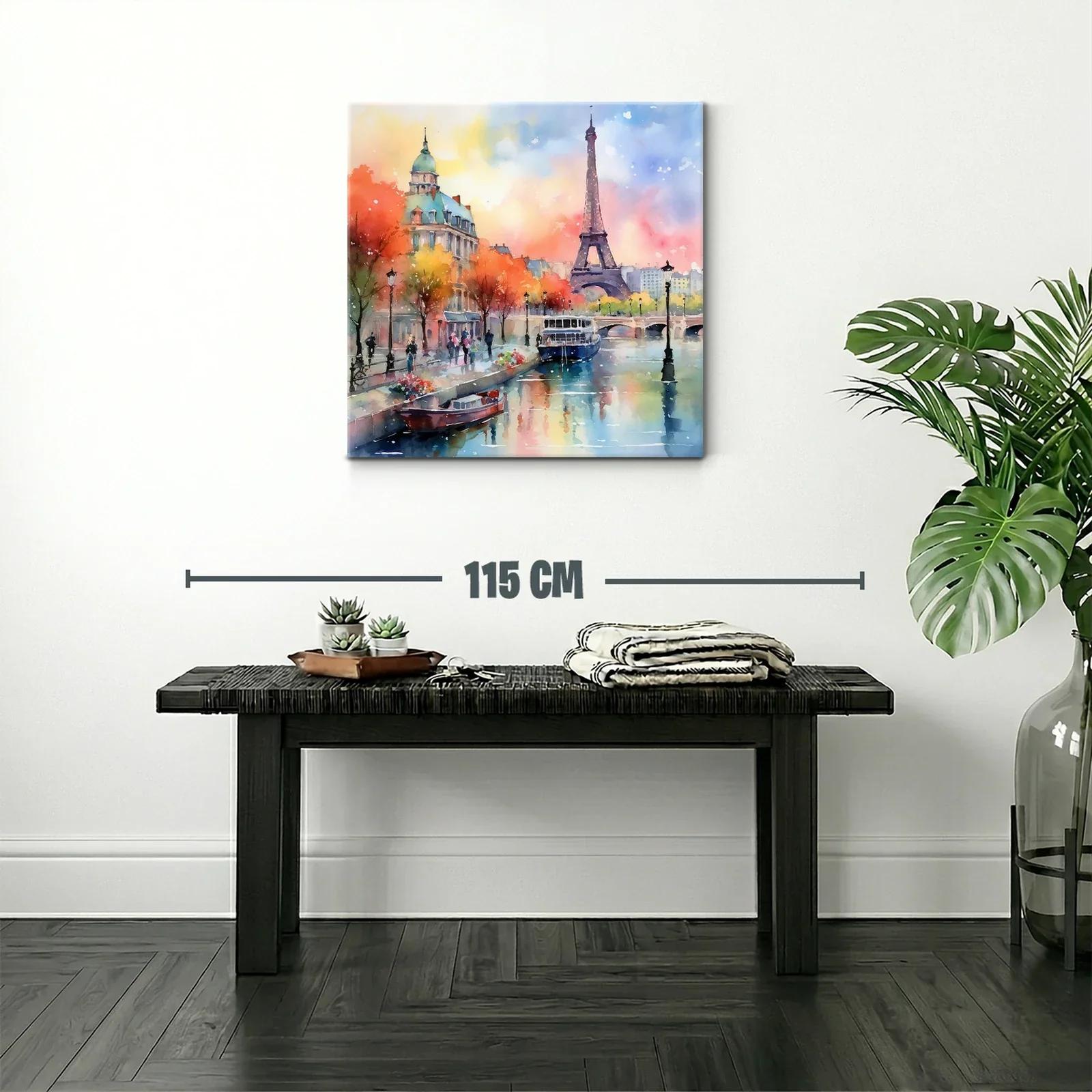 Paisaje urbano con la torre Eiffel y río al atardecer — miniatura 2
