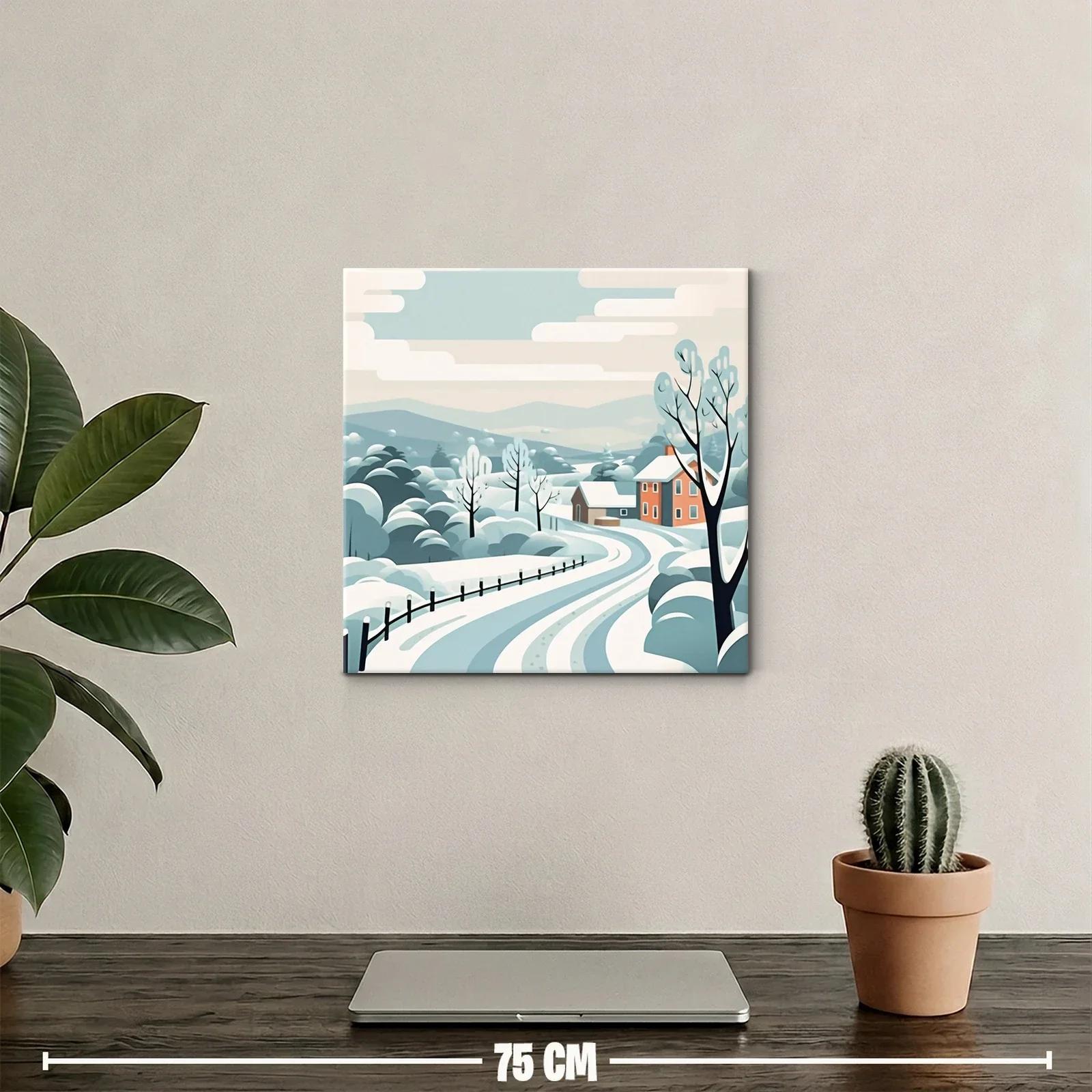 Paisaje de invierno con casas y árboles nevados — miniatura 2