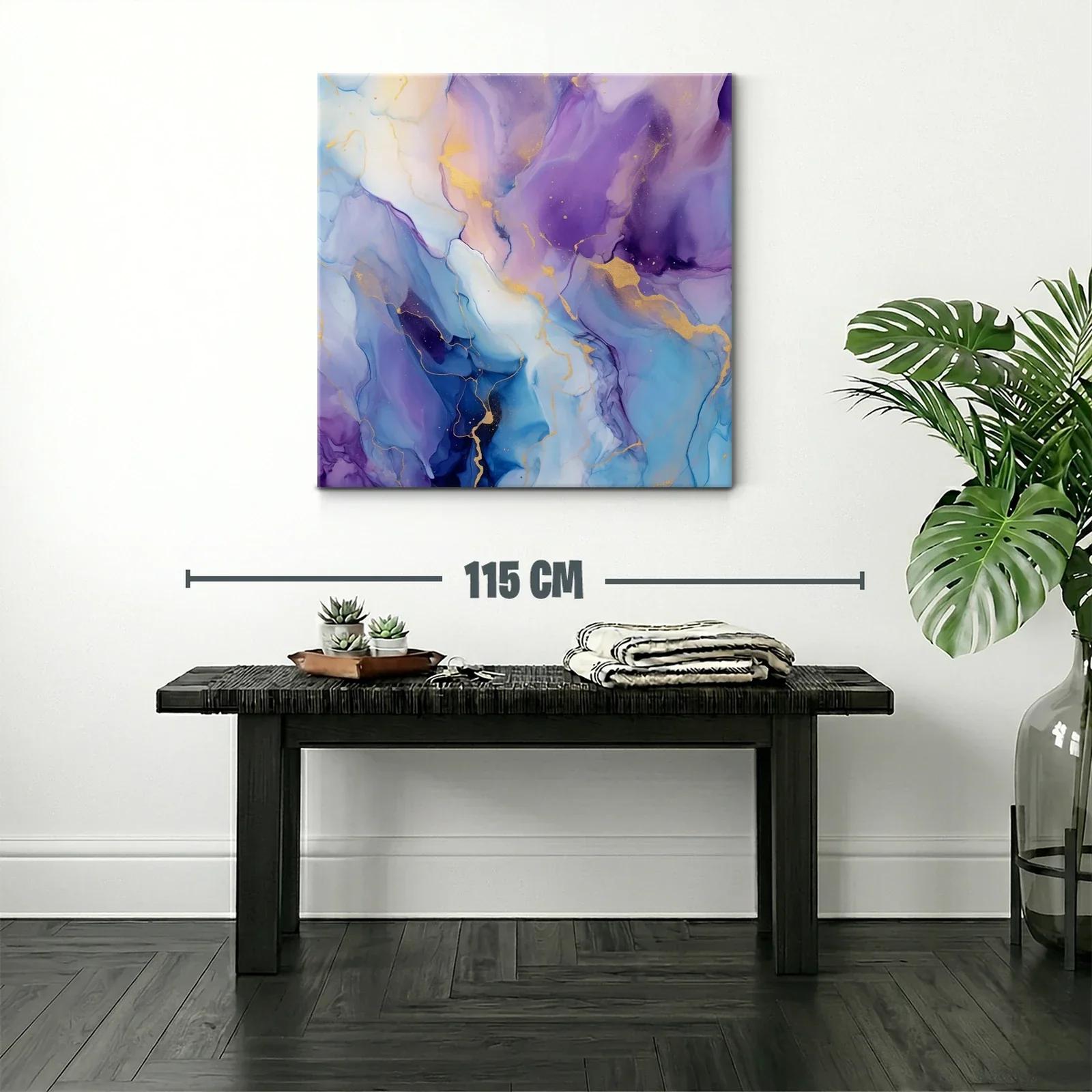 Cuadro abstracto en tonos azul y violeta con detalles dorados — miniatura 2