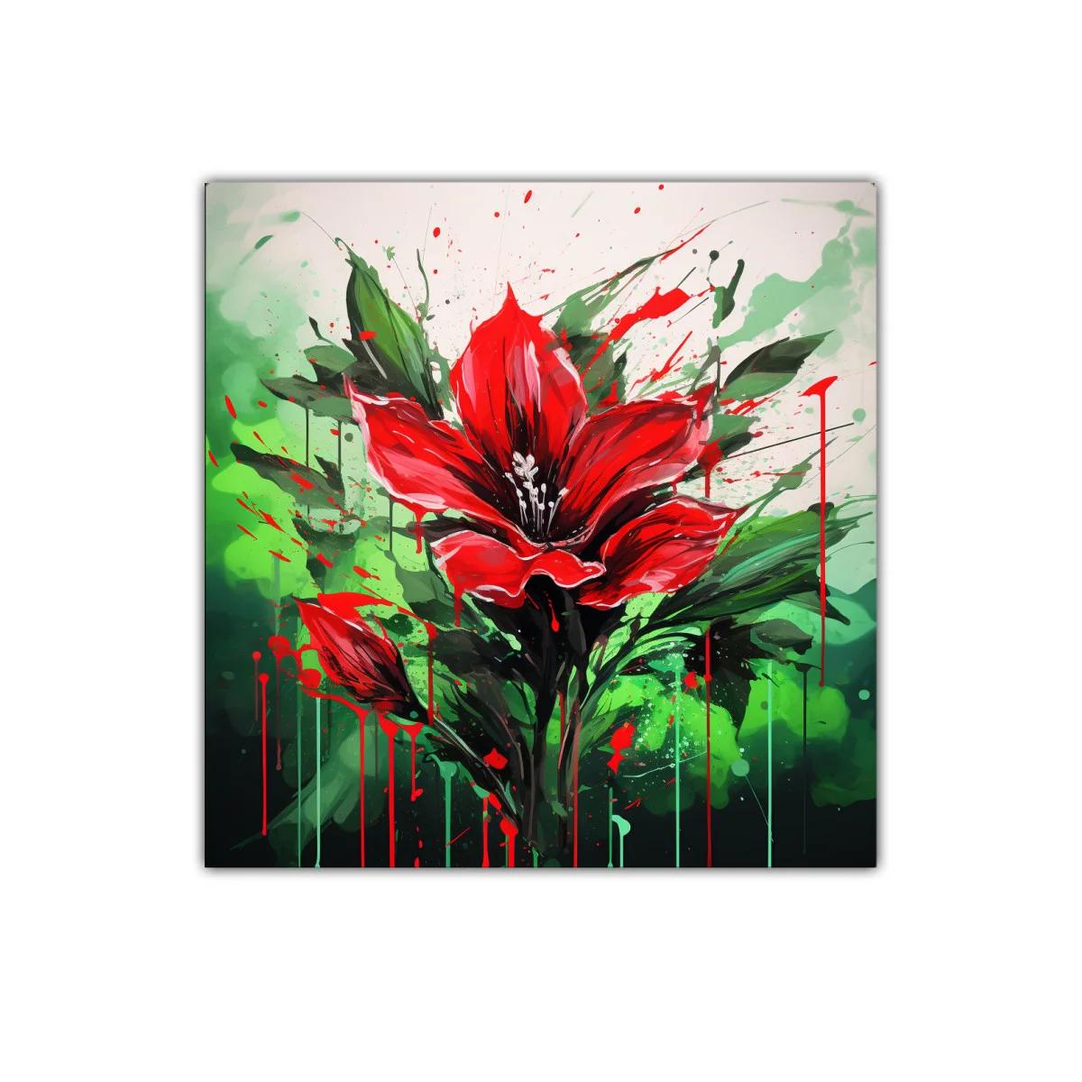 Cuadro floral vibrante rojo y verde para decoración moderna — imagen principal