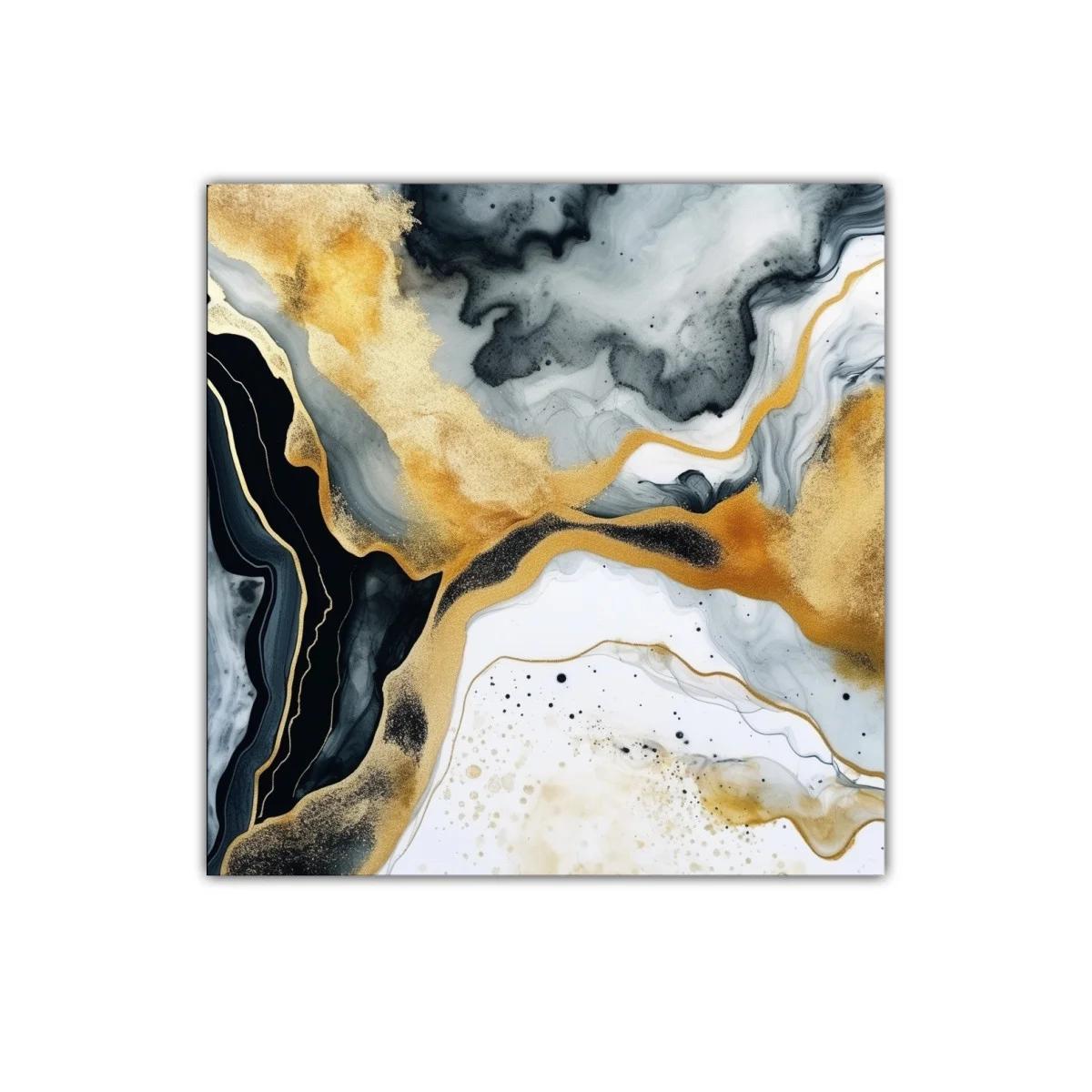 Cuadro abstracto con tonos dorados y grisáceos elegantes — miniatura 1