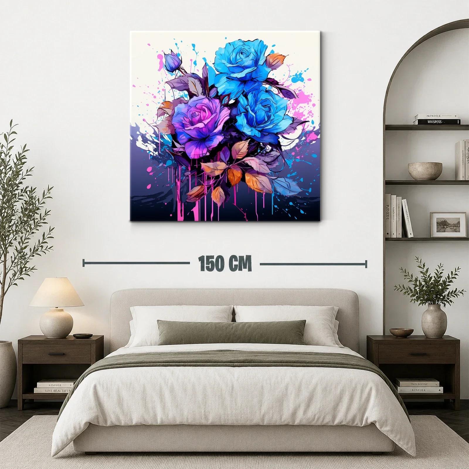 Ramo vibrante de rosas azules y violetas con hojas otoñales — miniatura 3