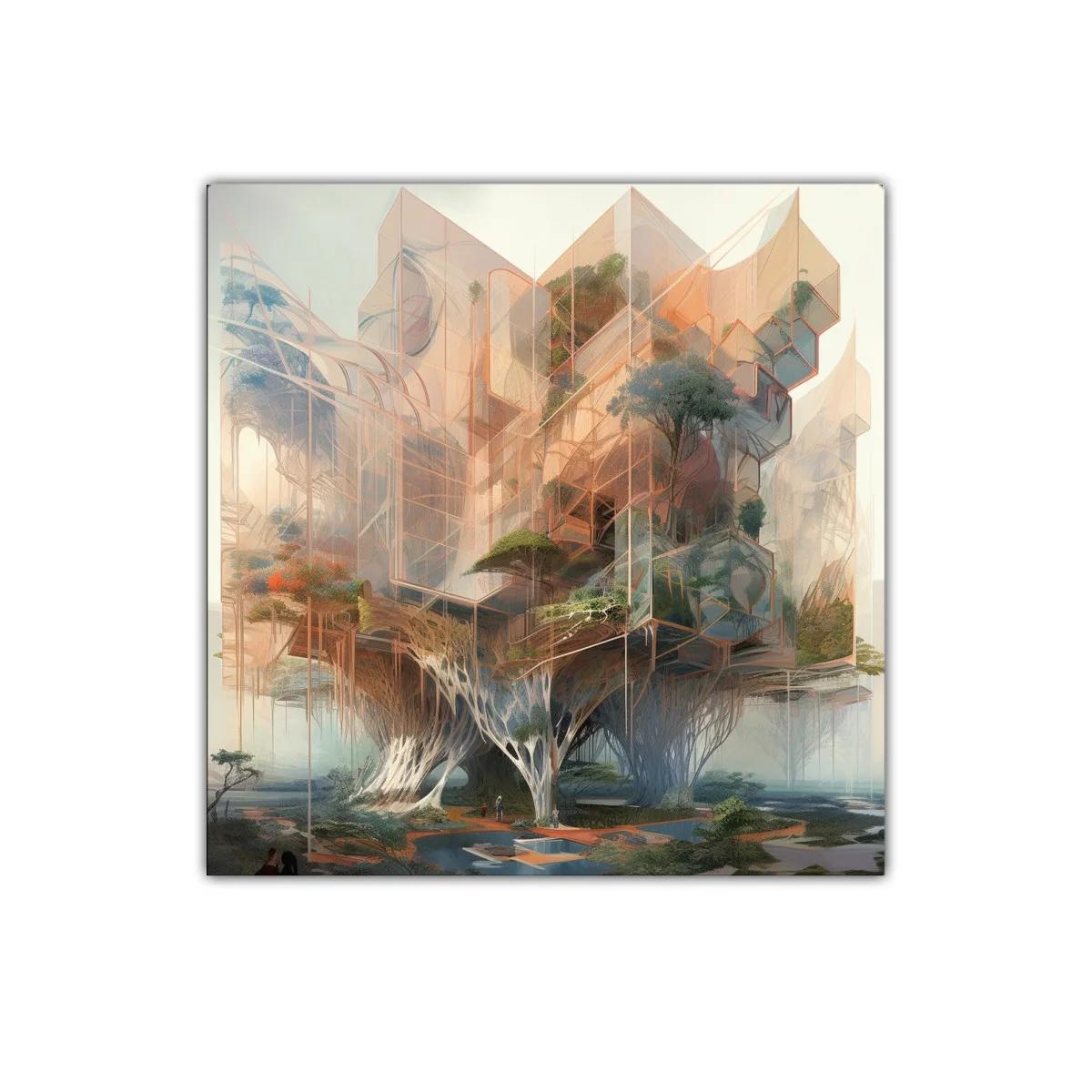 Construcción futurista integrada con naturaleza y arquitectura orgánica