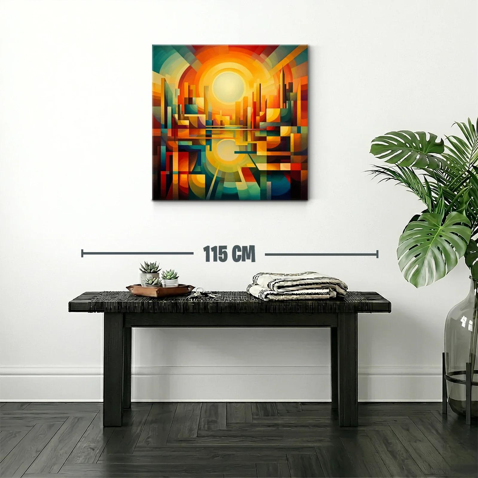 Ciudad abstracta al amanecer con vibrante paleta cálida — miniatura 2