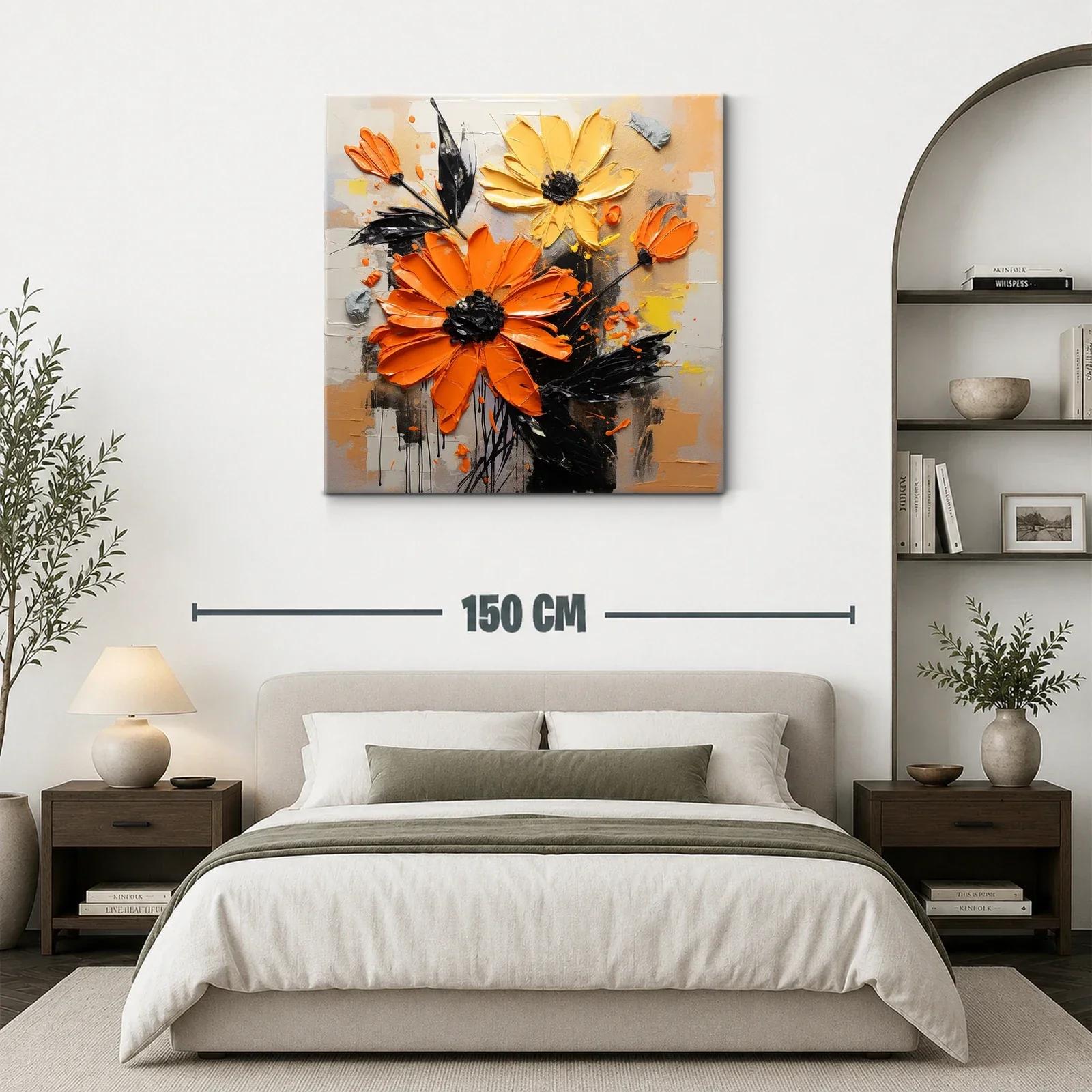 Cuadro floral en relieve con vibrantes tonos anaranjados y amarillos — miniatura 3