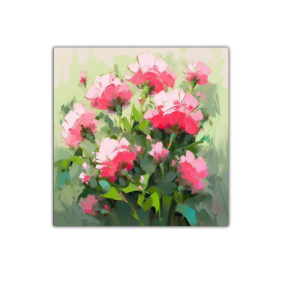 Cuadro decorativo con ramo de flores en tonos verdes y rosas