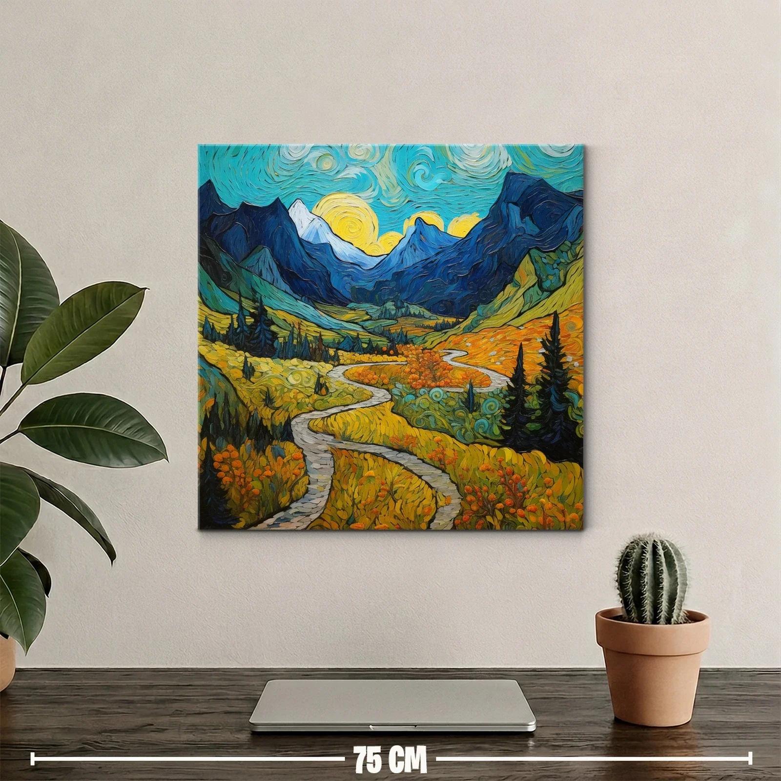 Paisaje montañoso con sendero bajo cielo vibrante — miniatura 2
