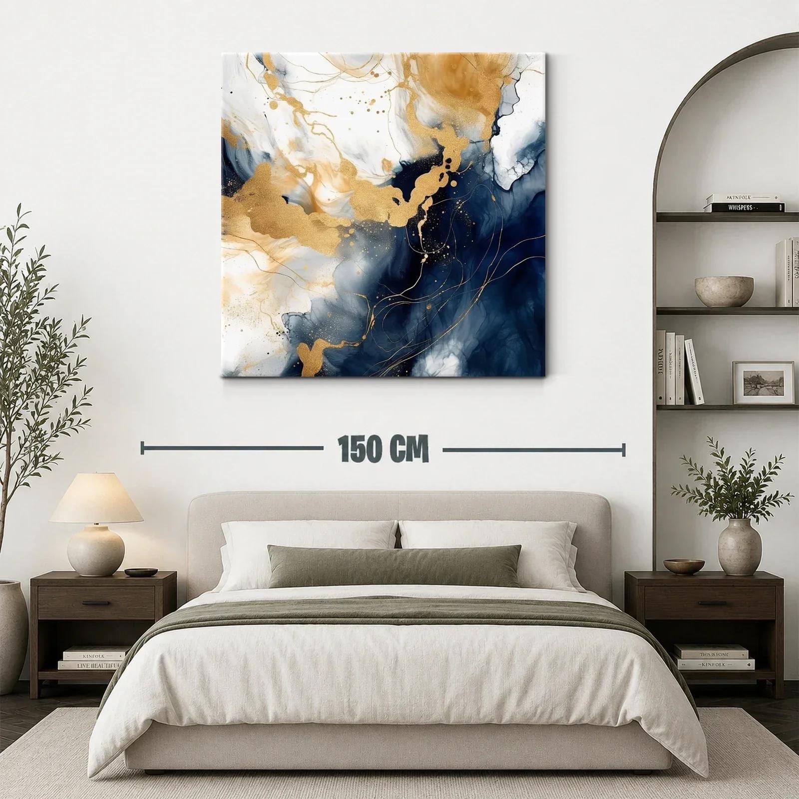 Cuadro abstracto con toques dorados y tonos azules intensos — miniatura 3