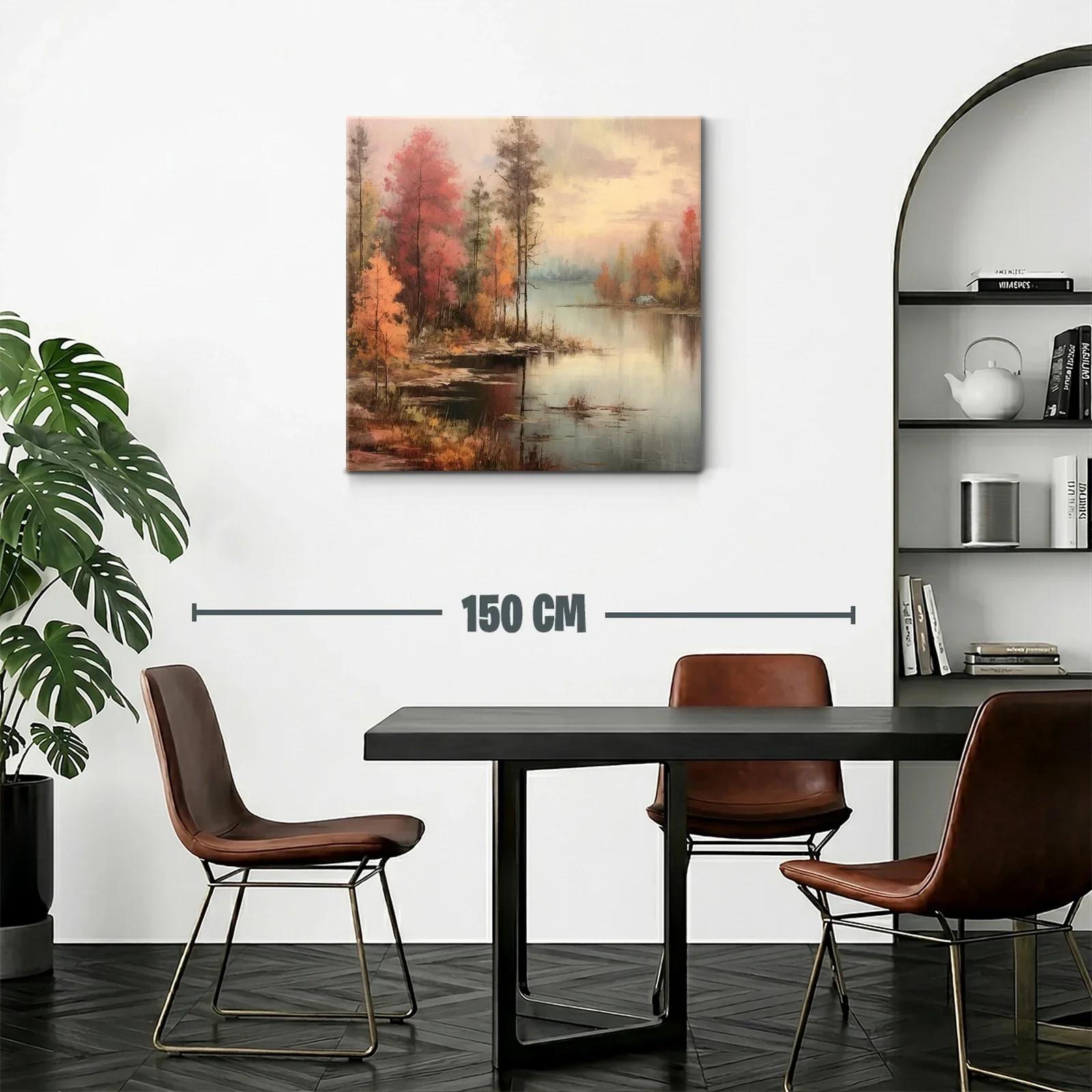 Paisaje otoñal con lago y árboles en tonos cálidos — miniatura 2