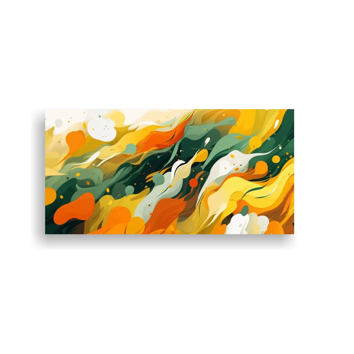 Cuadro de ondas abstractas con franjas sinuosas y manchas dispersas