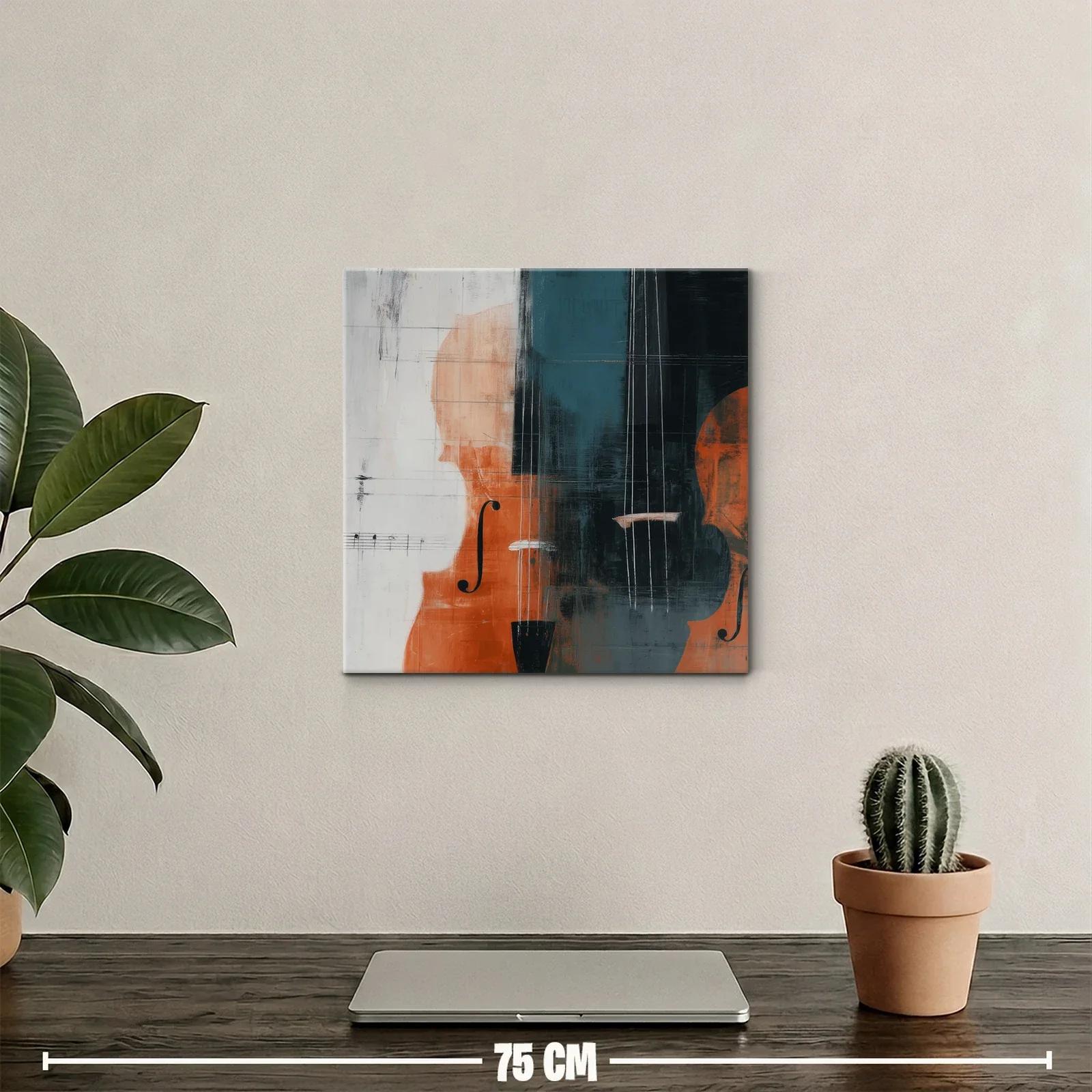 Cuadro abstracto de violonchelos en tonos cálidos y fríos — miniatura 2