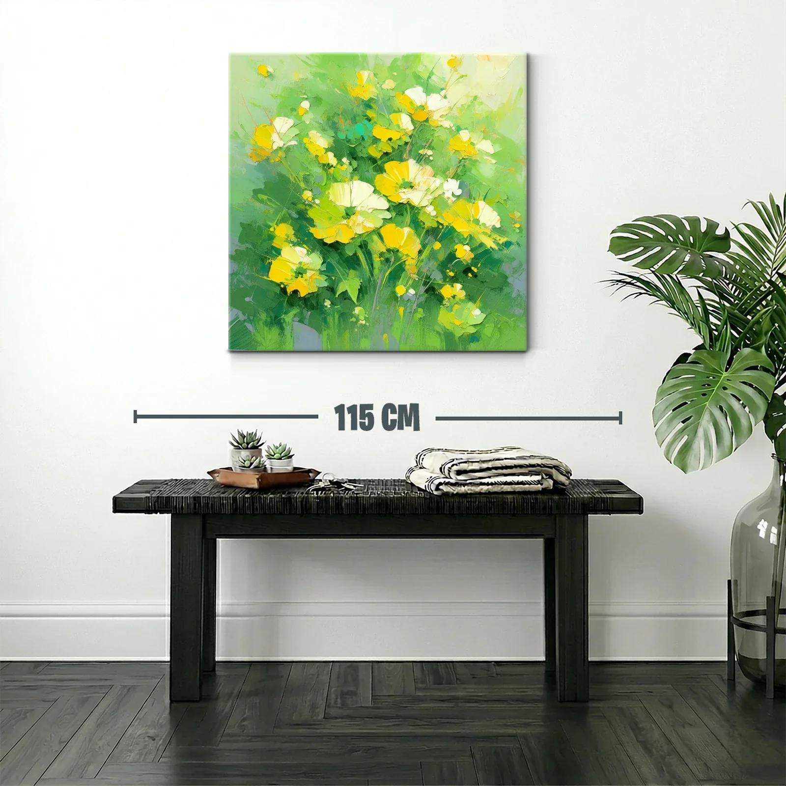 Ramo de flores amarillas sobre fondo verde vibrante — miniatura 2