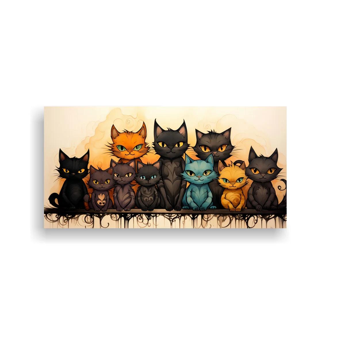 Cuadro grupo de gatos de tamaños y colores variados