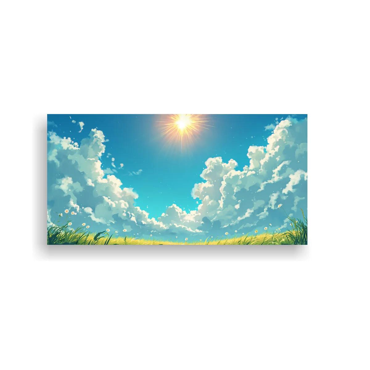 Cuadro cielo soleado con nubes y pradera luminosa — imagen principal