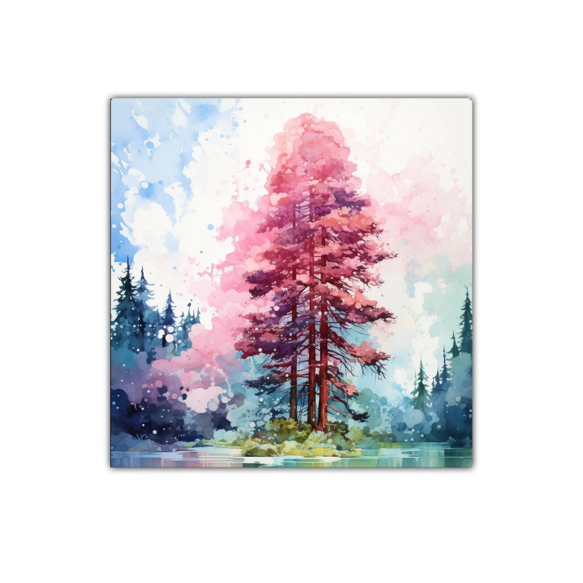 Árbol rosa sobre isla en lago entre bosque difuminado — miniatura 1