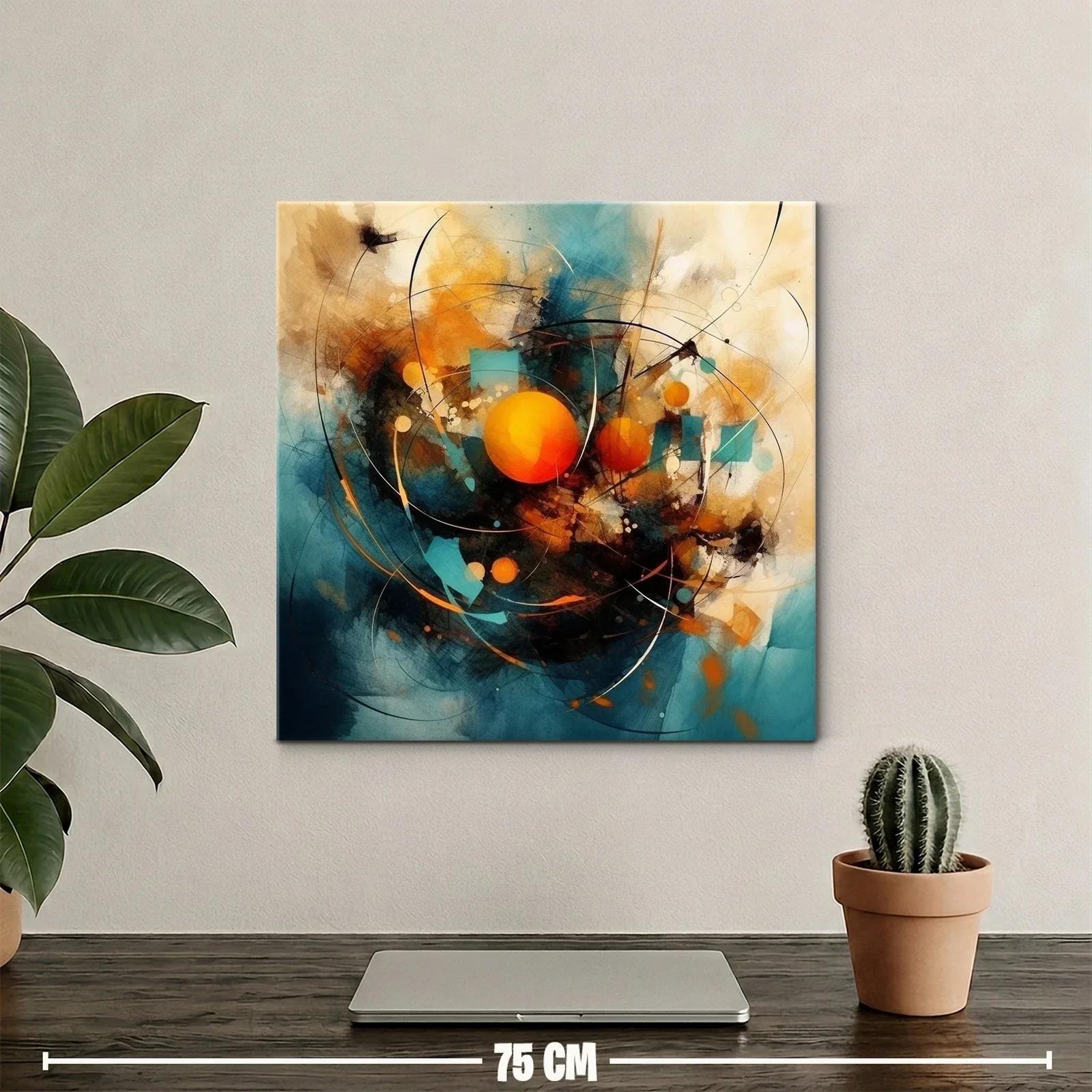Cuadro abstracto con esferas naranjas y tonos azules — miniatura 2