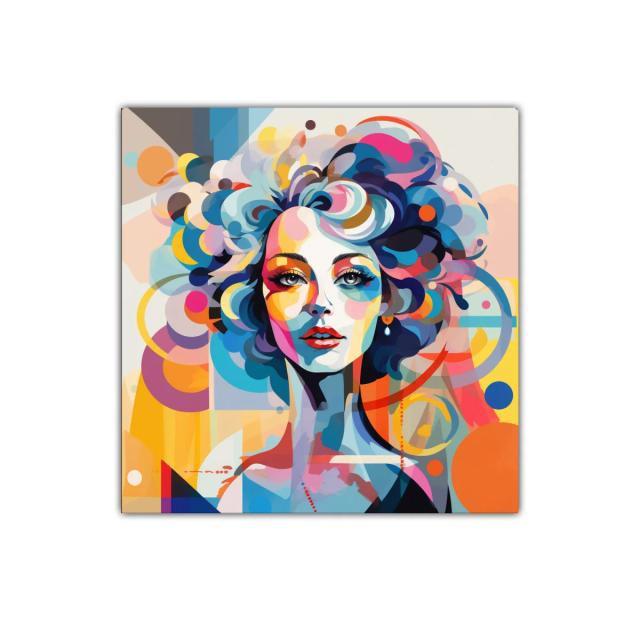 Rostro femenino vibrante en formas y colores abstractos