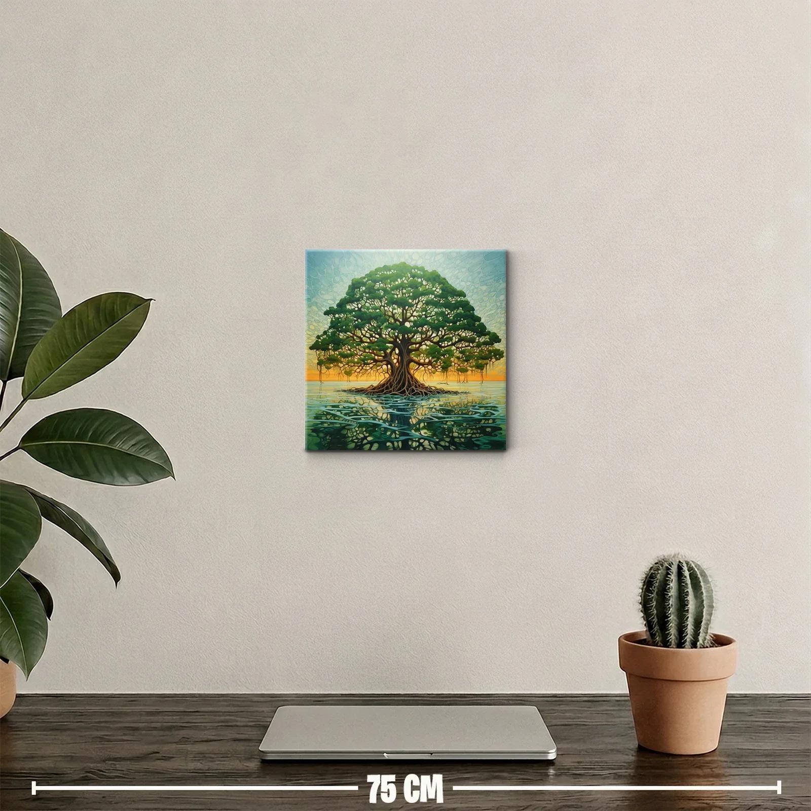 Esplendoroso árbol sobre aguas en luz cálida del atardecer — miniatura 2