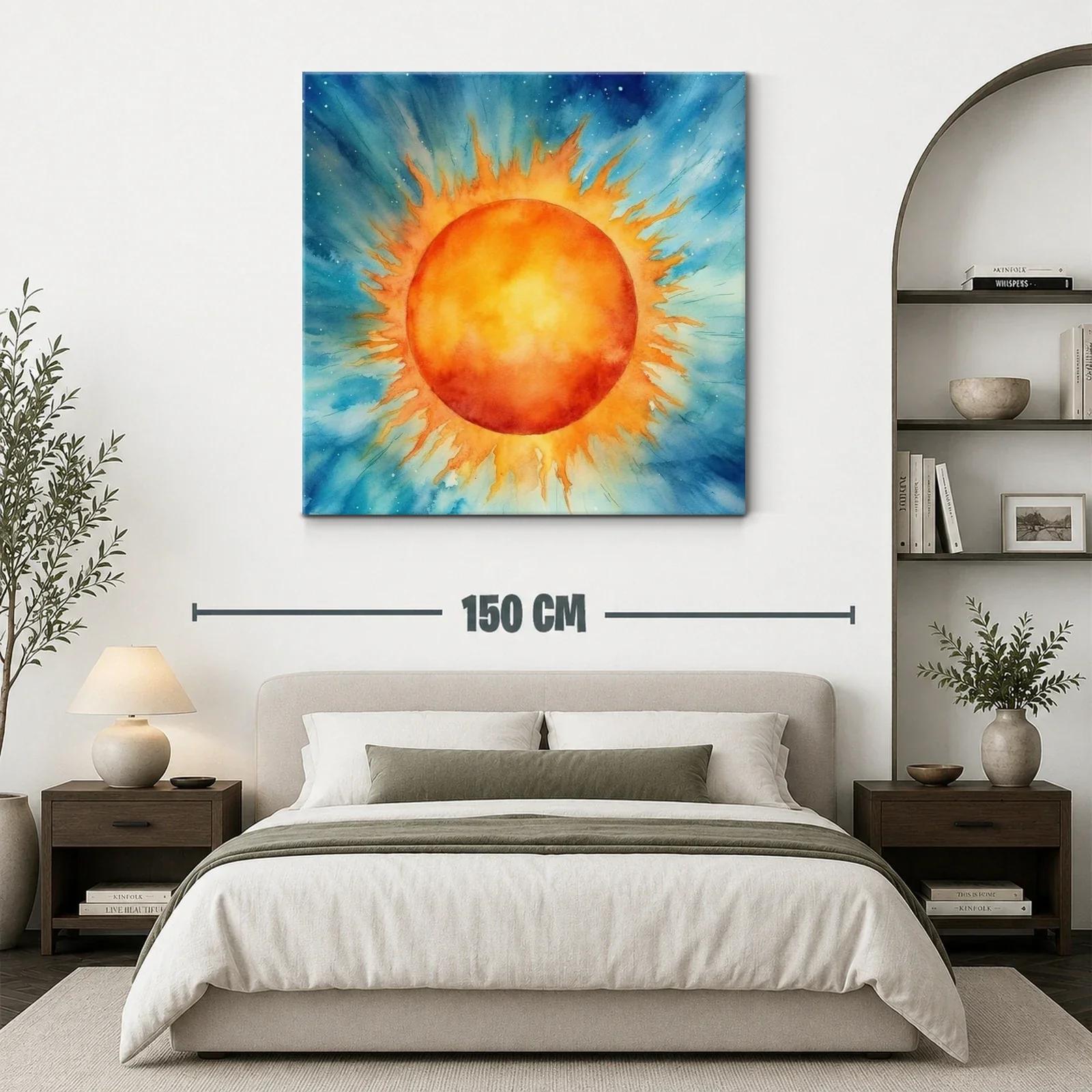 Cuadro vibrante con sol radiante en fondo azul celestial — miniatura 3