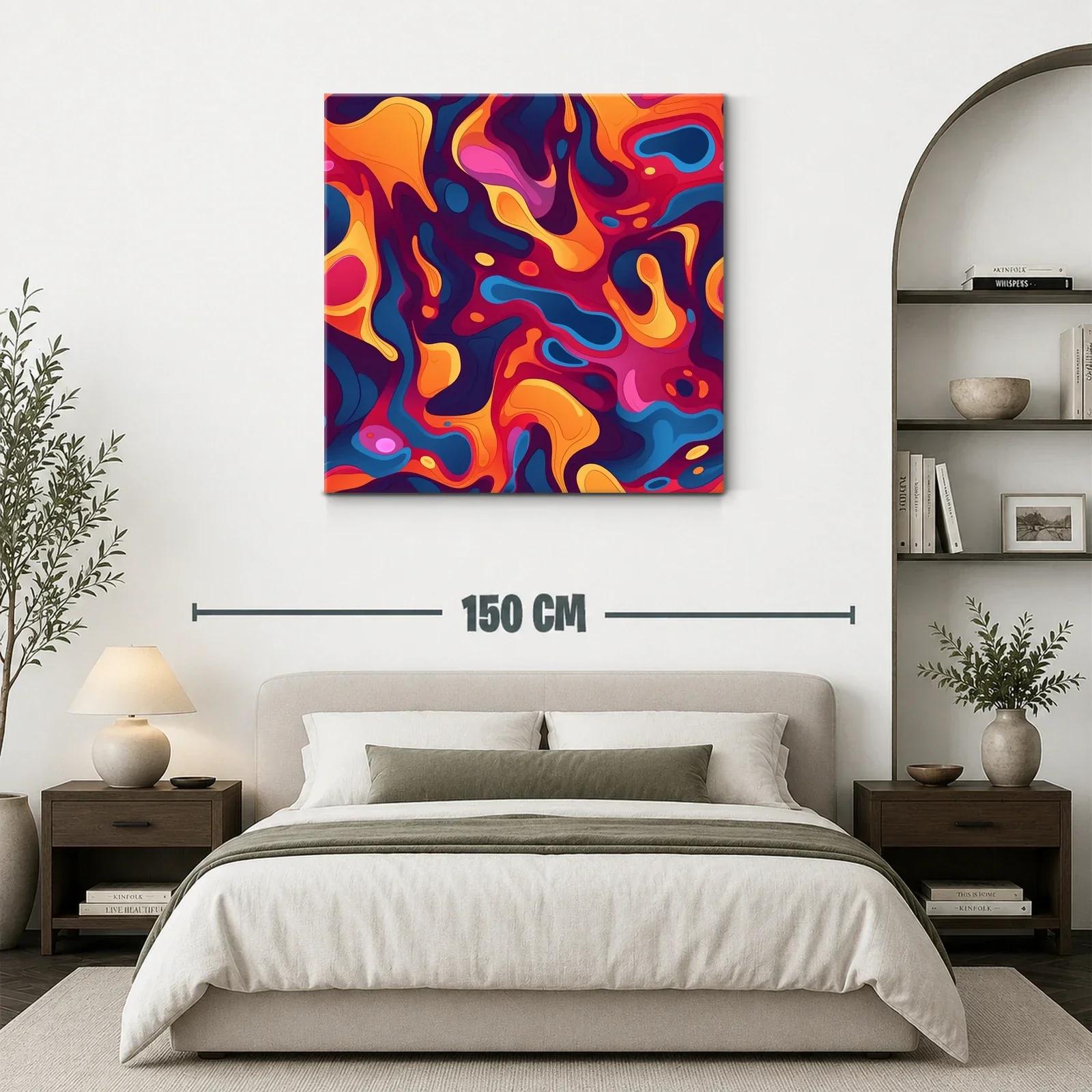 Cuadro abstracto con formas fluidas en tonos cálidos y fríos — miniatura 3