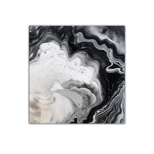 Cuadro abstracto en escala de grises con formas fluidas