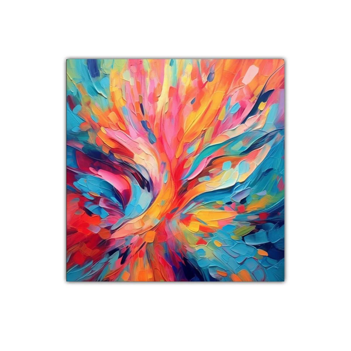 Cuadro vibrante con explosión de colores intensos y formas dinámicas