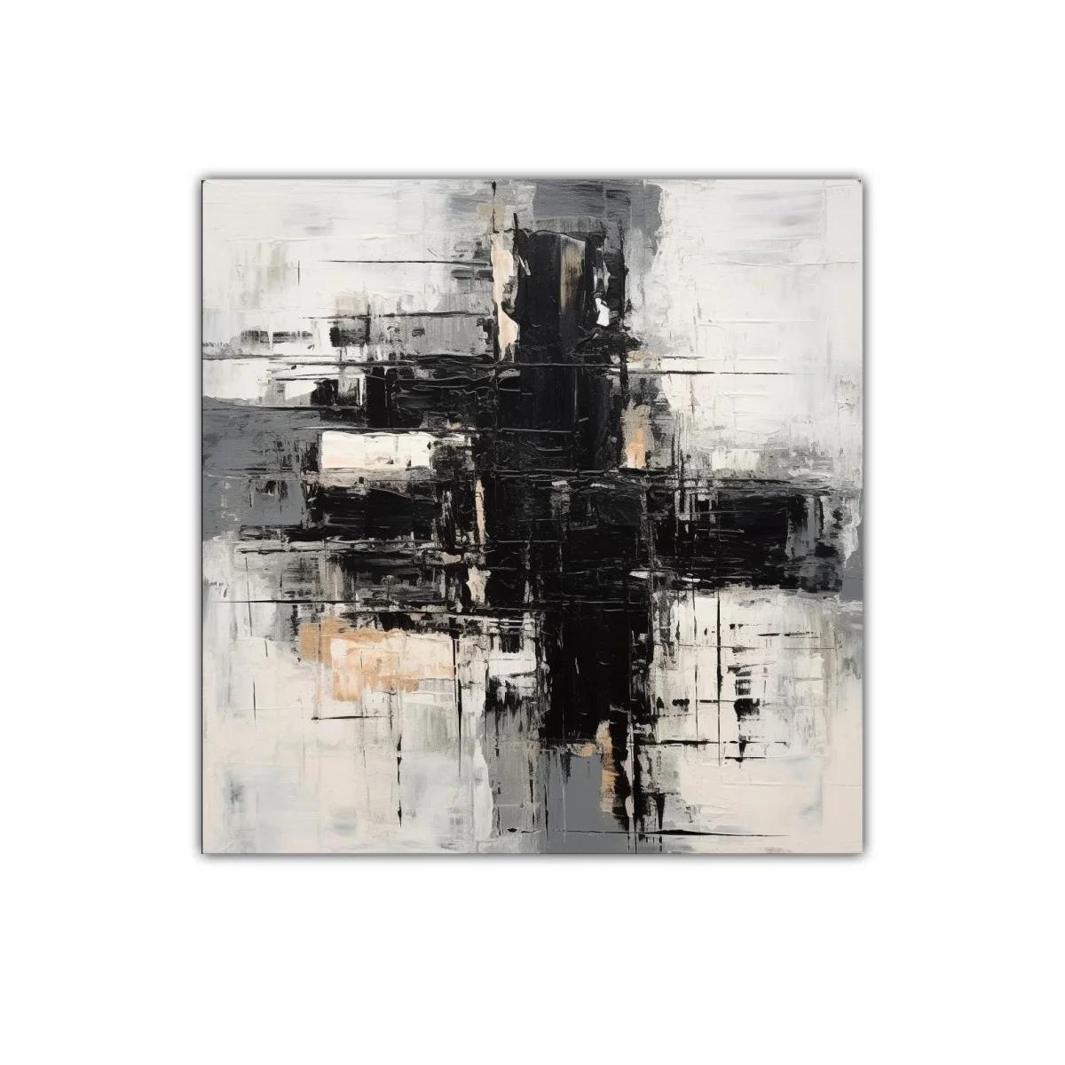 Cuadro abstracto en tonos neutros con contraste fuerte