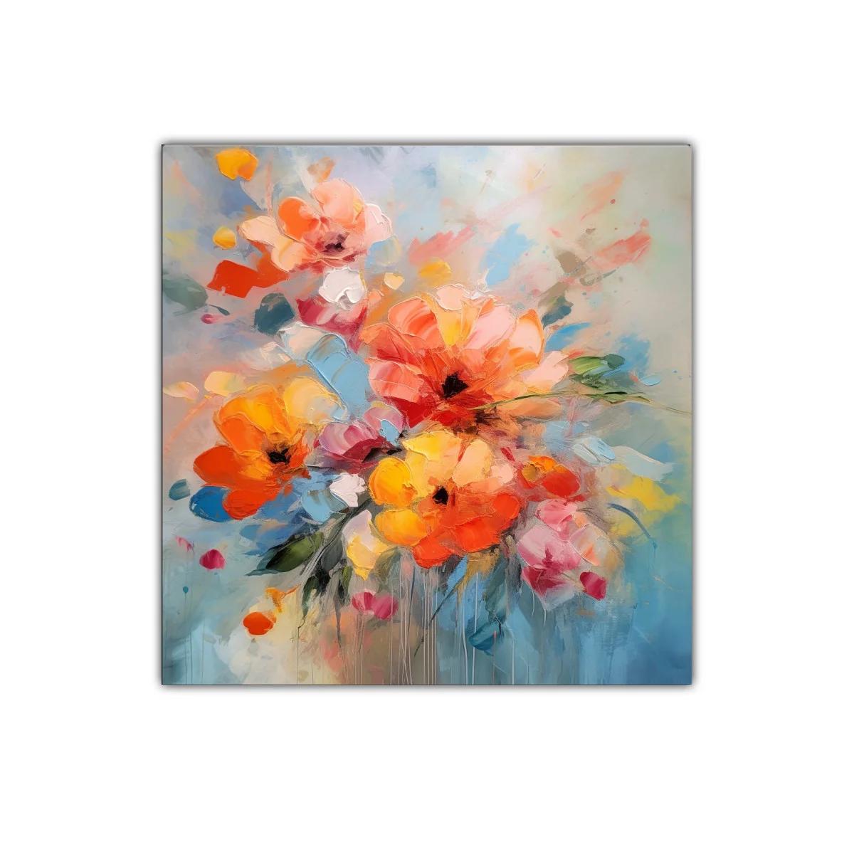 Cuadro decorativo con vibrantes flores en tonos cálidos y fríos — imagen principal